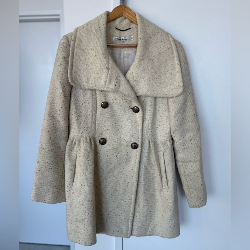 Women’s Cream Double-Breasted Wool Peacoat